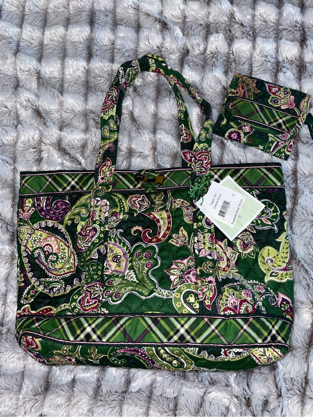 Vera Bradley Toggle Tote Chelsea Green Quilted Cotton Paisley Bag NWT Retired